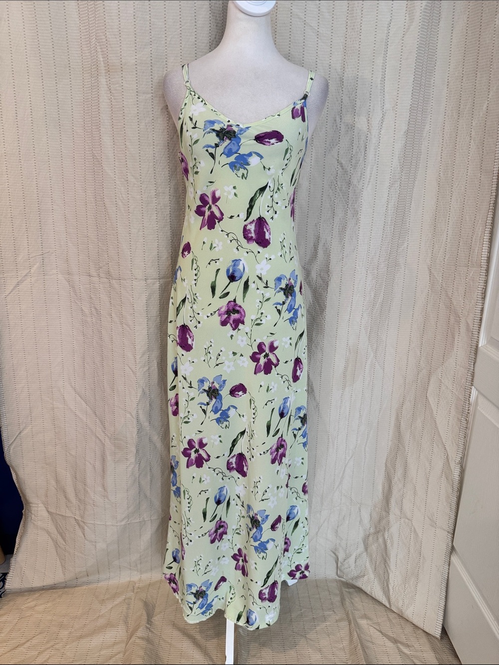 Y2K Express floral slip dress pastel green purple and blue tulip print